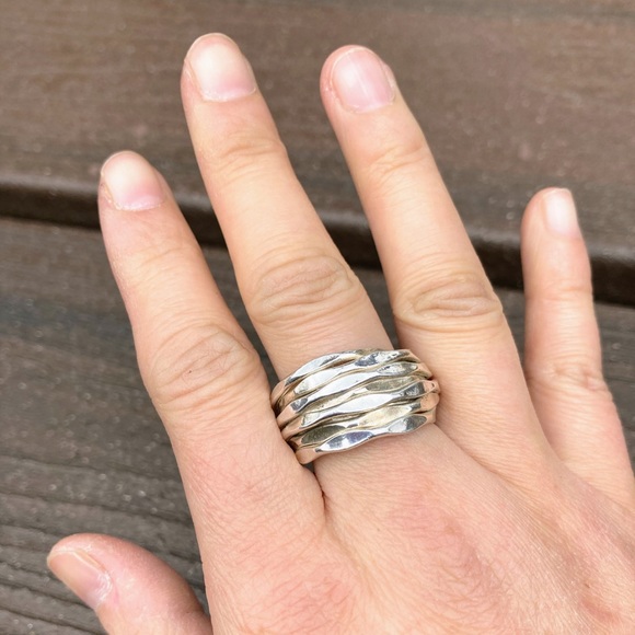 Vintage Sterling Silver 925 Multi Band 7 Bands Brutalist Modern Ring size 6 - Picture 3 of 11